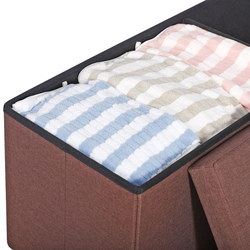 43'' Brown Storage Ottoman Bench Foldable Foot Rest Entryway Stool Rectangular