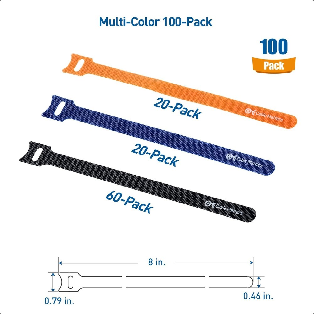 Cable Matters Hook & Loop Cable Straps 100pc Reusable Cord Organizer Ties