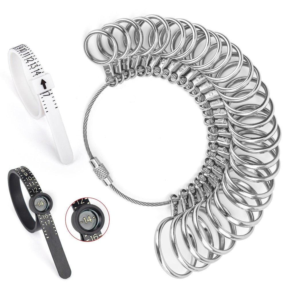 Auckyeer Ring Sizer Measuring Tool 27 Pcs, Sizing Kit metallic color