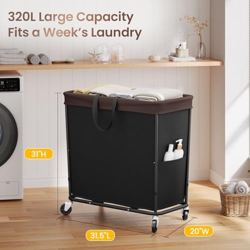 Laundry Basket with Wheels, 3-Section Rolling Hamper for 320L Black-3 Section
