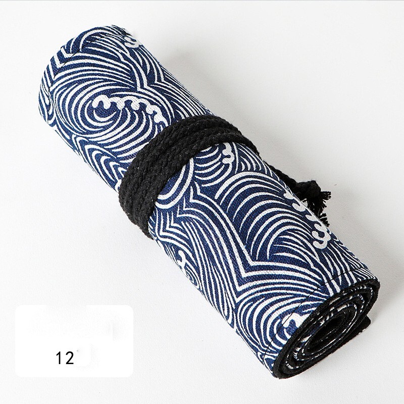 Sea Wave Printed Canvas Pencil Bag
