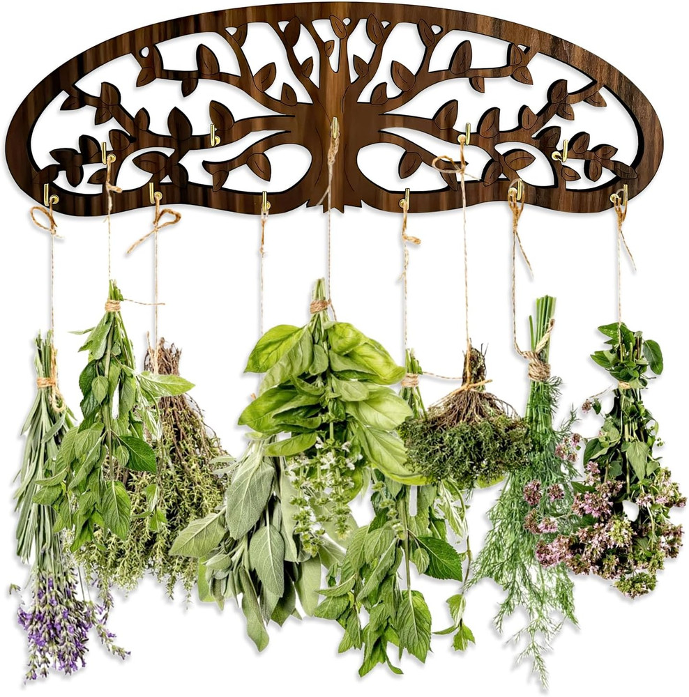 Herb Drying Rack - Wall Mounted Tree Design Holds 11 Bouquets, Space Saving K...