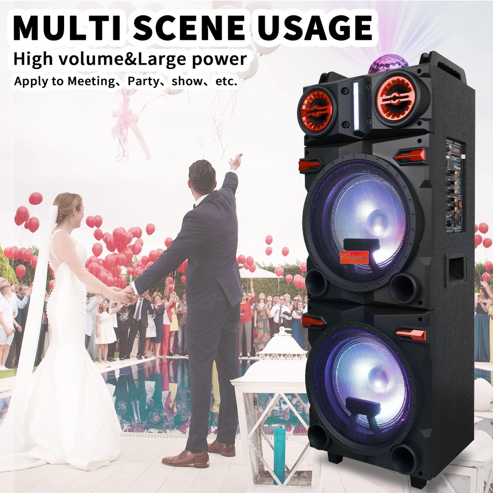 Dual 10" Portable Disco LED Bluetooth Speaker, Remote, & Powerful Sound System