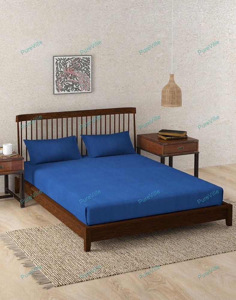 Bed Sheet With Pillow Cover 1800 Count Deep Pocket Microfiber Blue
