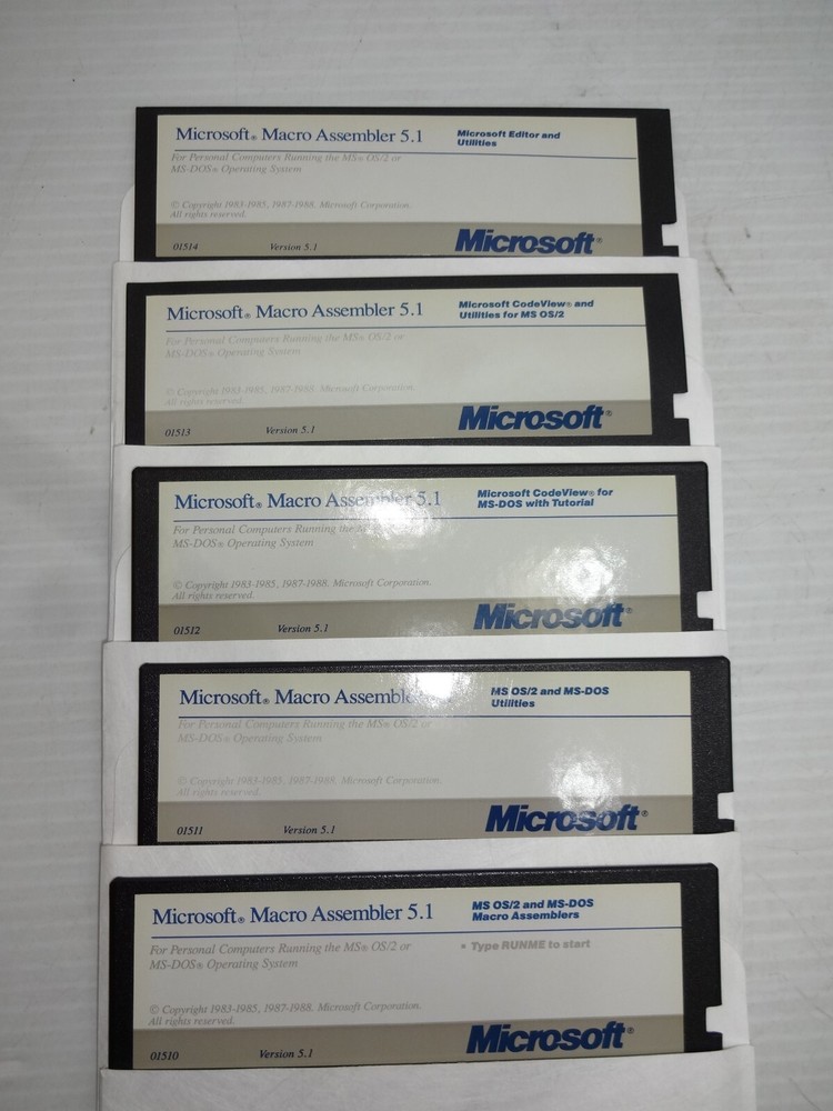 Microsoft Macro Assembler 5.1 MS OS/2 & MS-DOS Software 5.25" Disks
