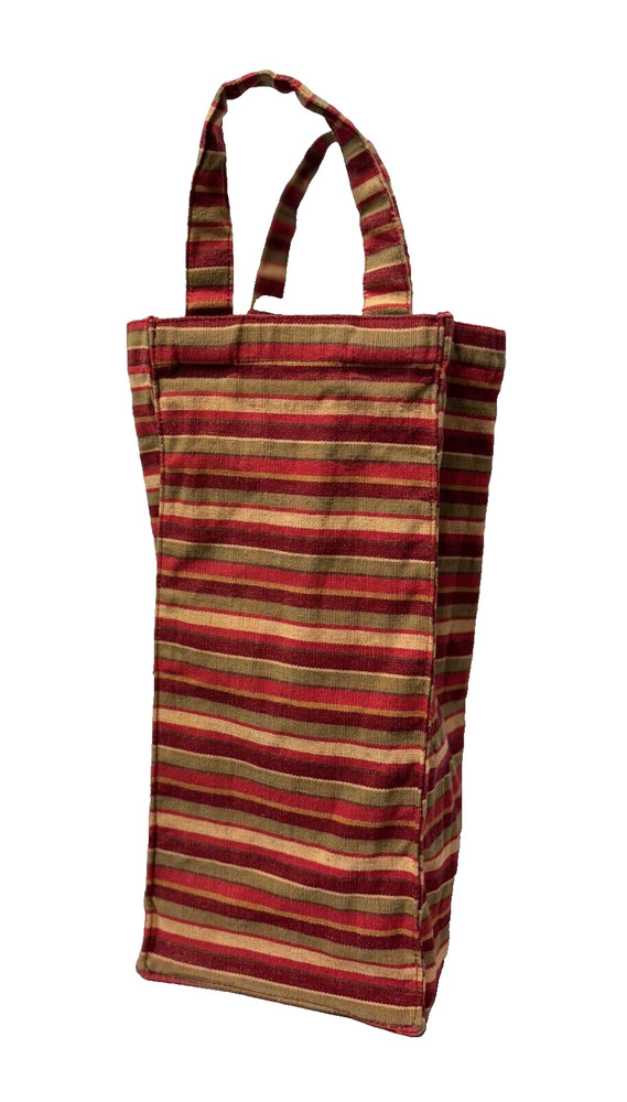 Tag-Canvas Cloth Wine Bottle Gift Bag Square Shaped Double Handle Red/Tan Stripe