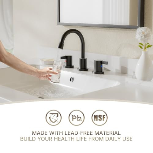 Pull Down Sprayer Matte Black Widespread Bathroom Sink Faucet, 8 Inch 2