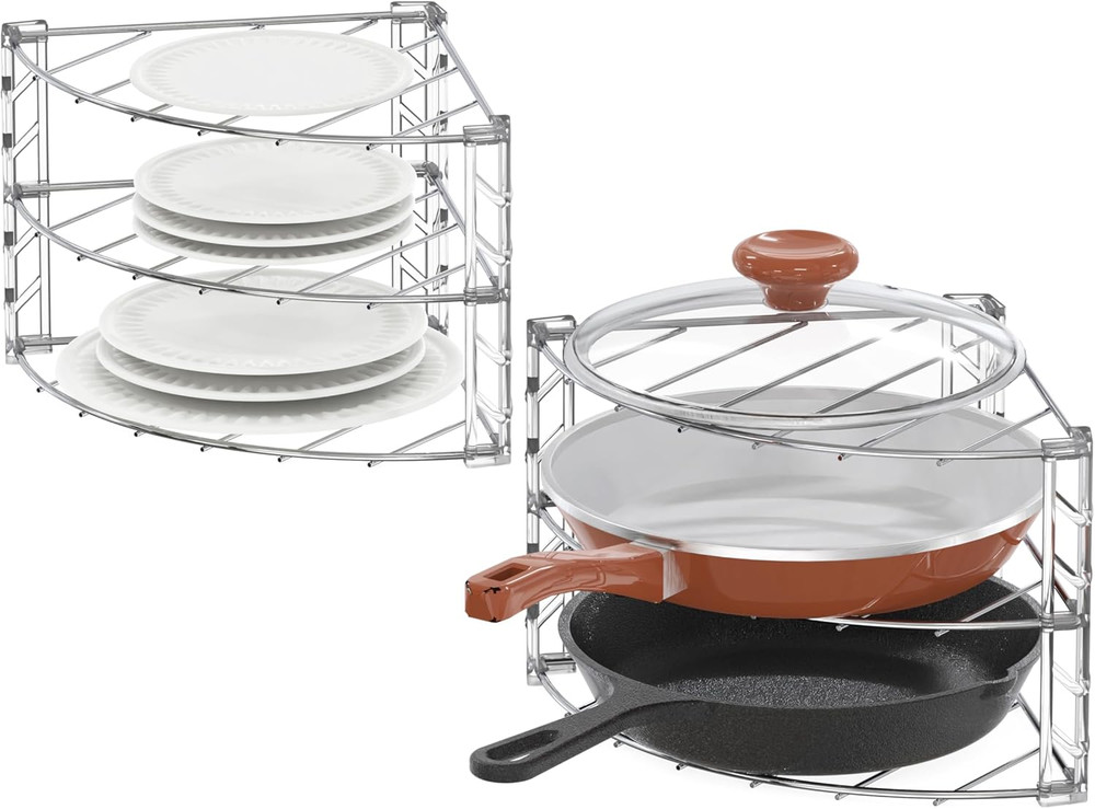 3-Tier Counter and Cabinet Corner Shelf Organizer, 2 Pack, Chrome