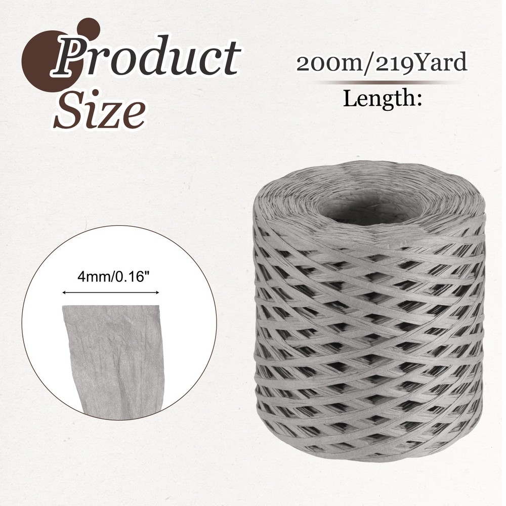 219 Yard Raffia Paper Craft Ribbon, Raffia Twine String, Gray