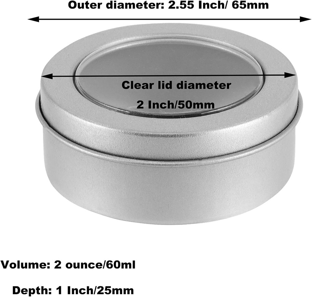 48 Pack 2 OZ Metal Tins Cans, Round Empty Container Cans with Clear Window Top,