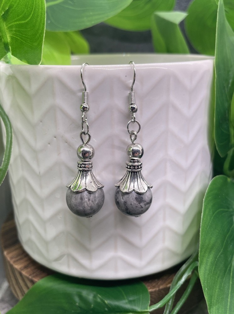 2” Silver-tone Stone Bead Boho Drop Dangle Earring Set  New Free Ship B7763