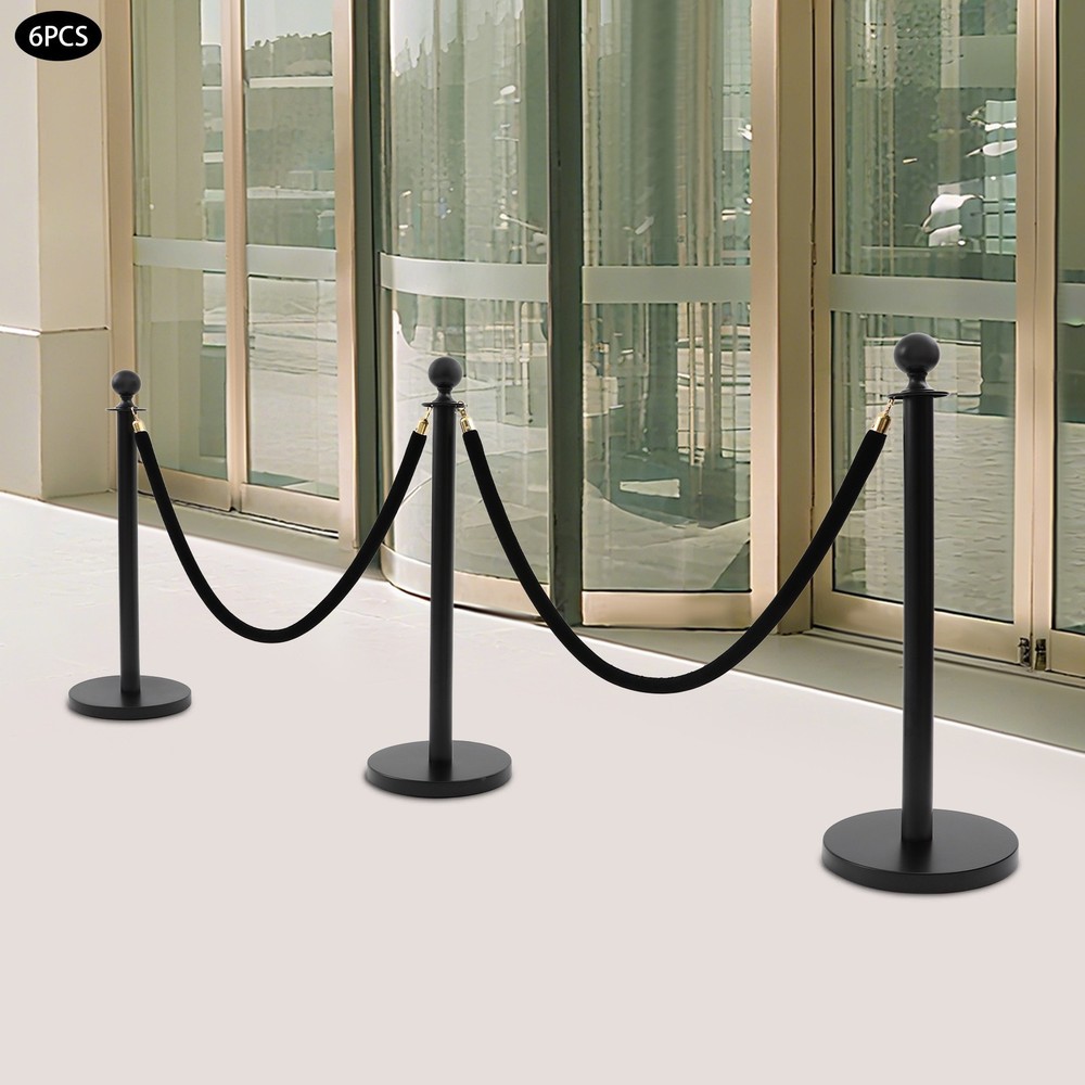 6Pcs Black Stanchion Posts Queue Pole Ropes Crowd Control Barrier Stanchion