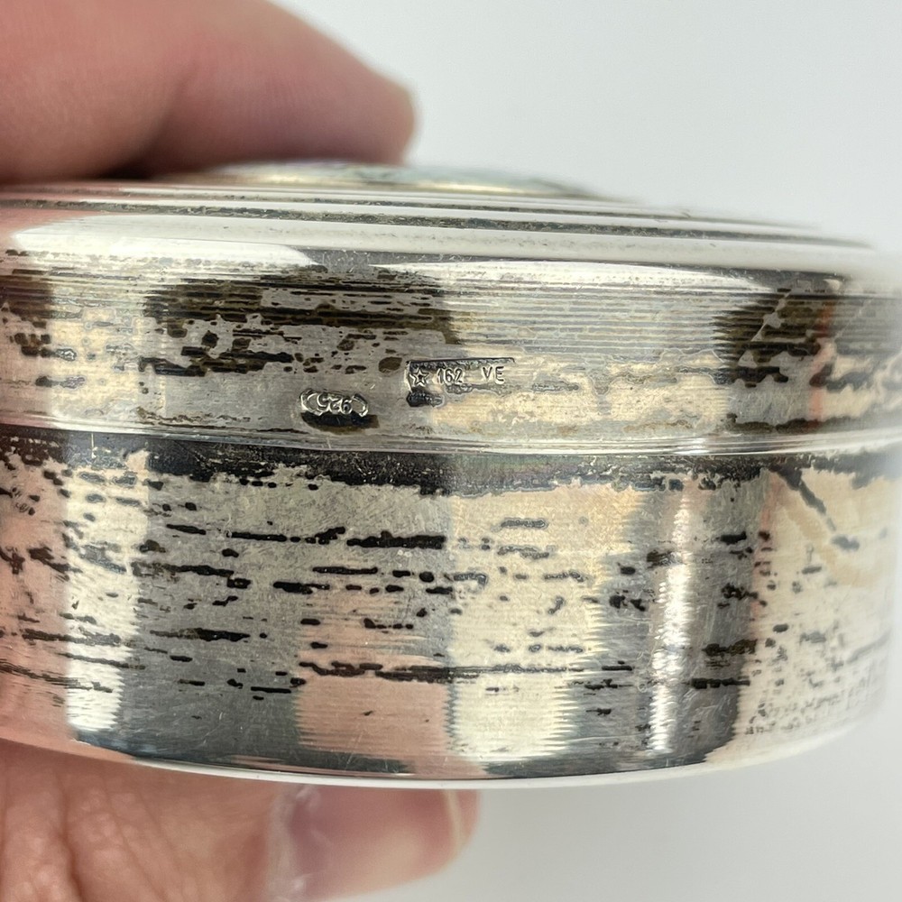 Vintage Sterling Silver Round Trinket Box Enamel Plaque Diameter 7cm
