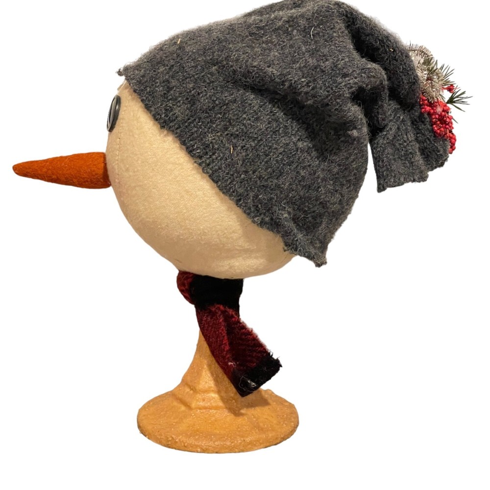 Handcrafted Primitive Snowman Head Décor With Hat & Scarf