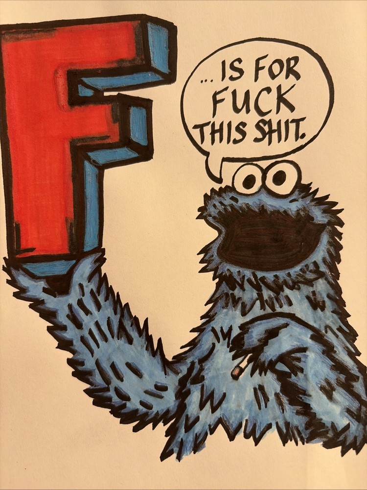 Hand Drawn Cookie Monster Alphabet Letter Cookie
