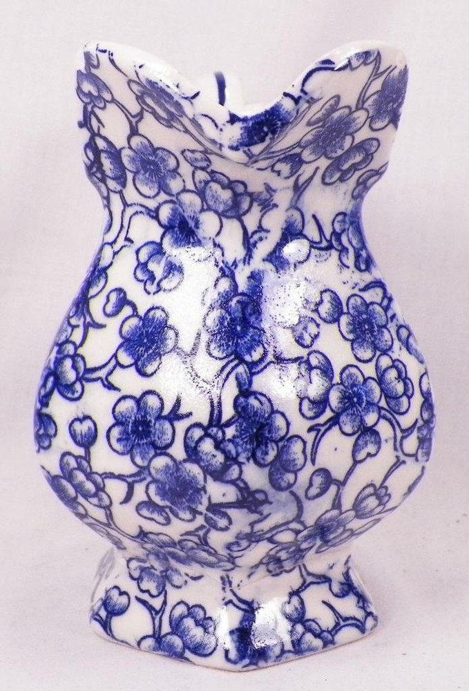 Blue & White Pitcher Ceramic Small Decorative Ruffled Edge As Is