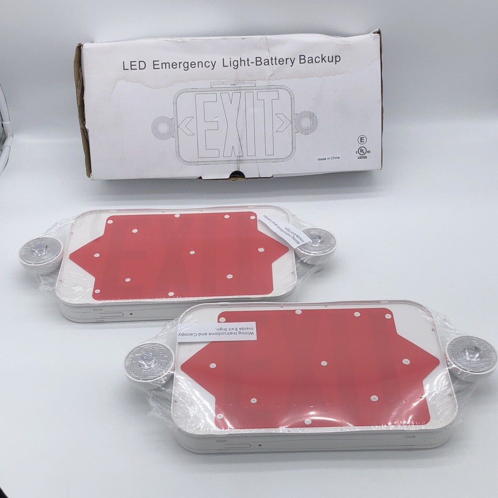 2 Pack LED Exit Sign Emergency Light Compact Combo UL listed Battery Backup