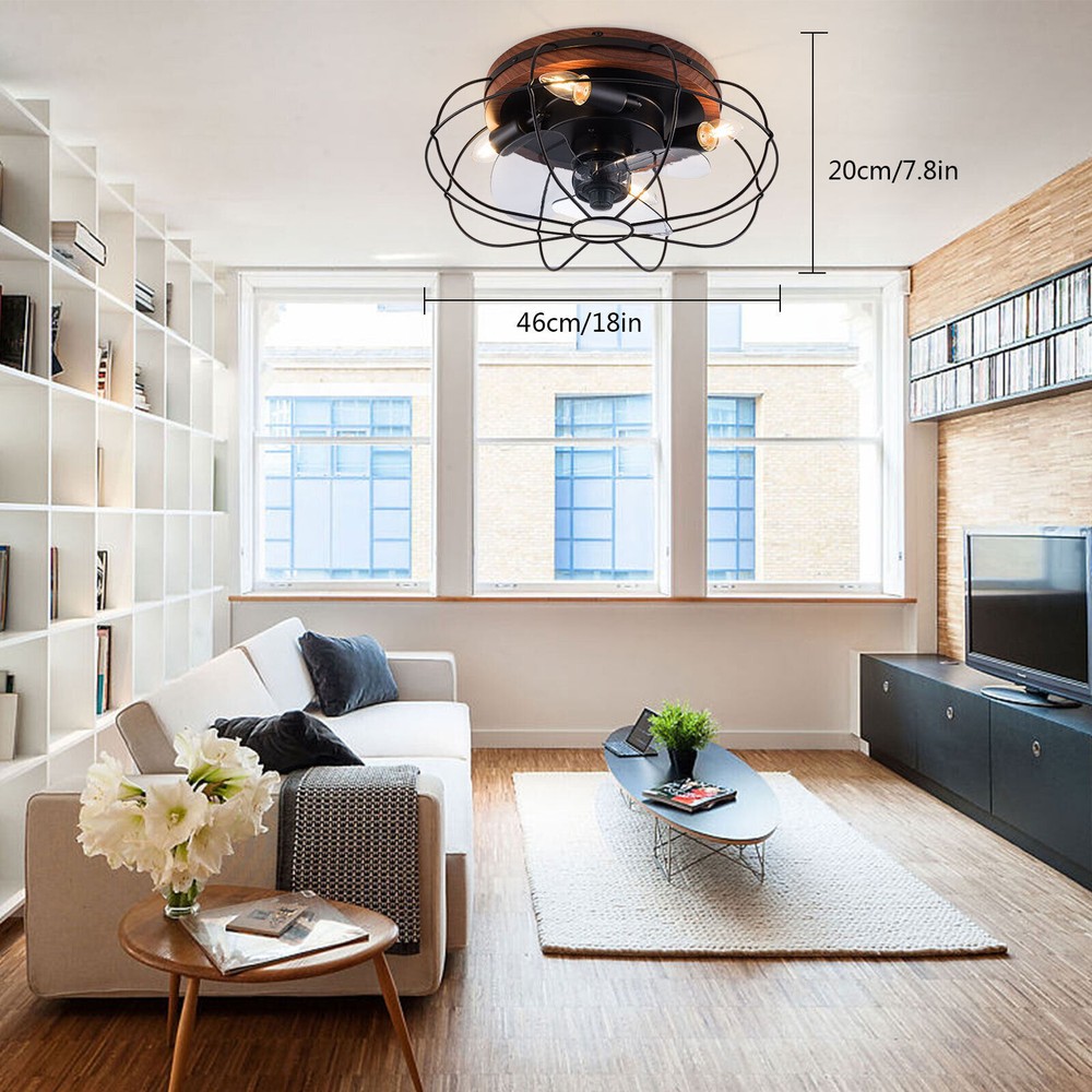 Low Profile Caged Ceiling Fans with Lights and Remote, Flush Mount Ceiling Fan w