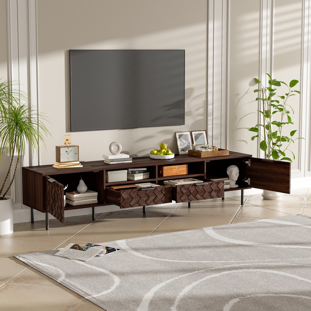 TV Stand with Storage Space Features Soft-Close Hinges Includes Table Legs