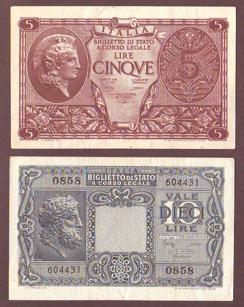 ITALY  5 + 10 Lire 1944