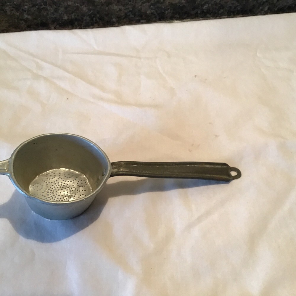 antique Primitive Small Aluminum Handled strainer