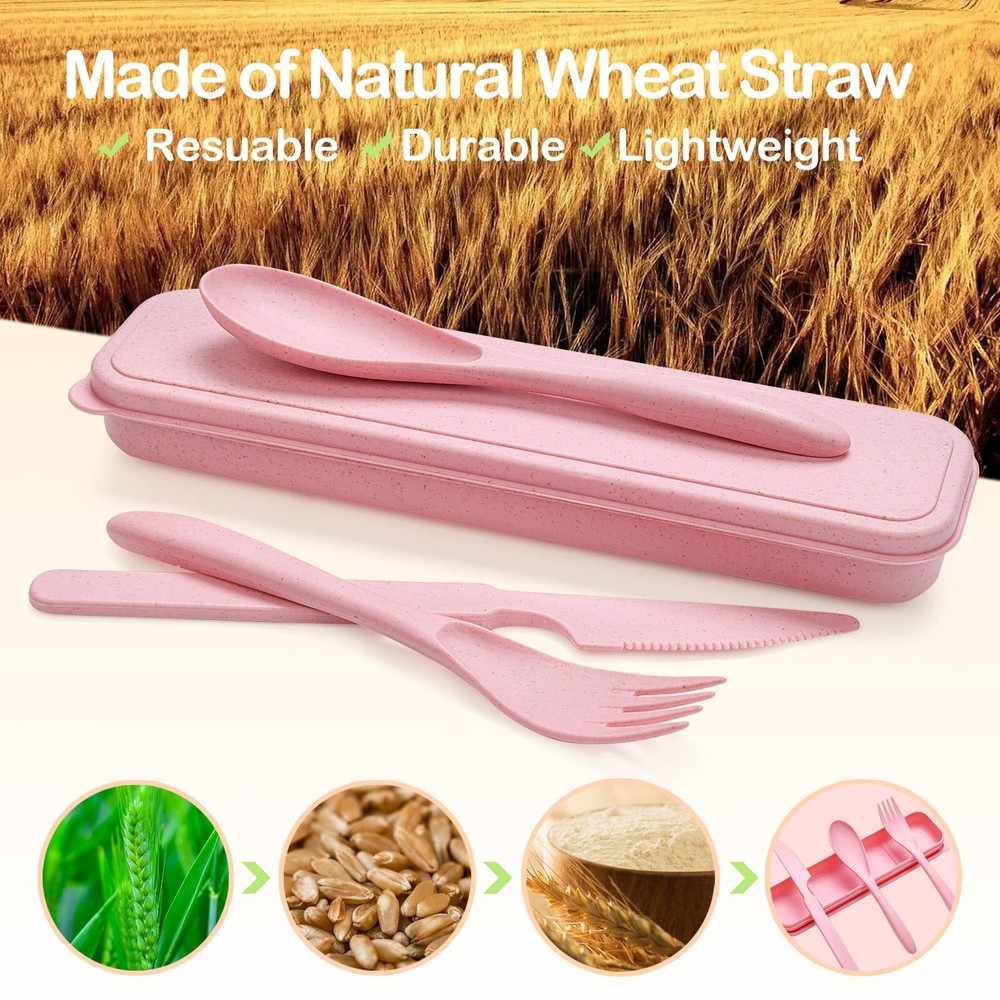 5 Sets Reusable Travel Utensils Set with Case Portable Tableware Cutlery