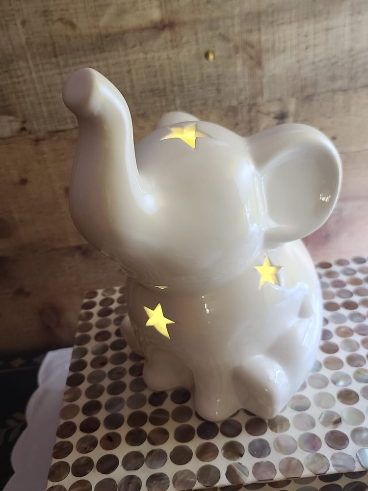 LILA & JACK ELEPHANT NIGHT LIGHT CORDLESS CERAMIC WHITE 10" X 7" 🐘🐘