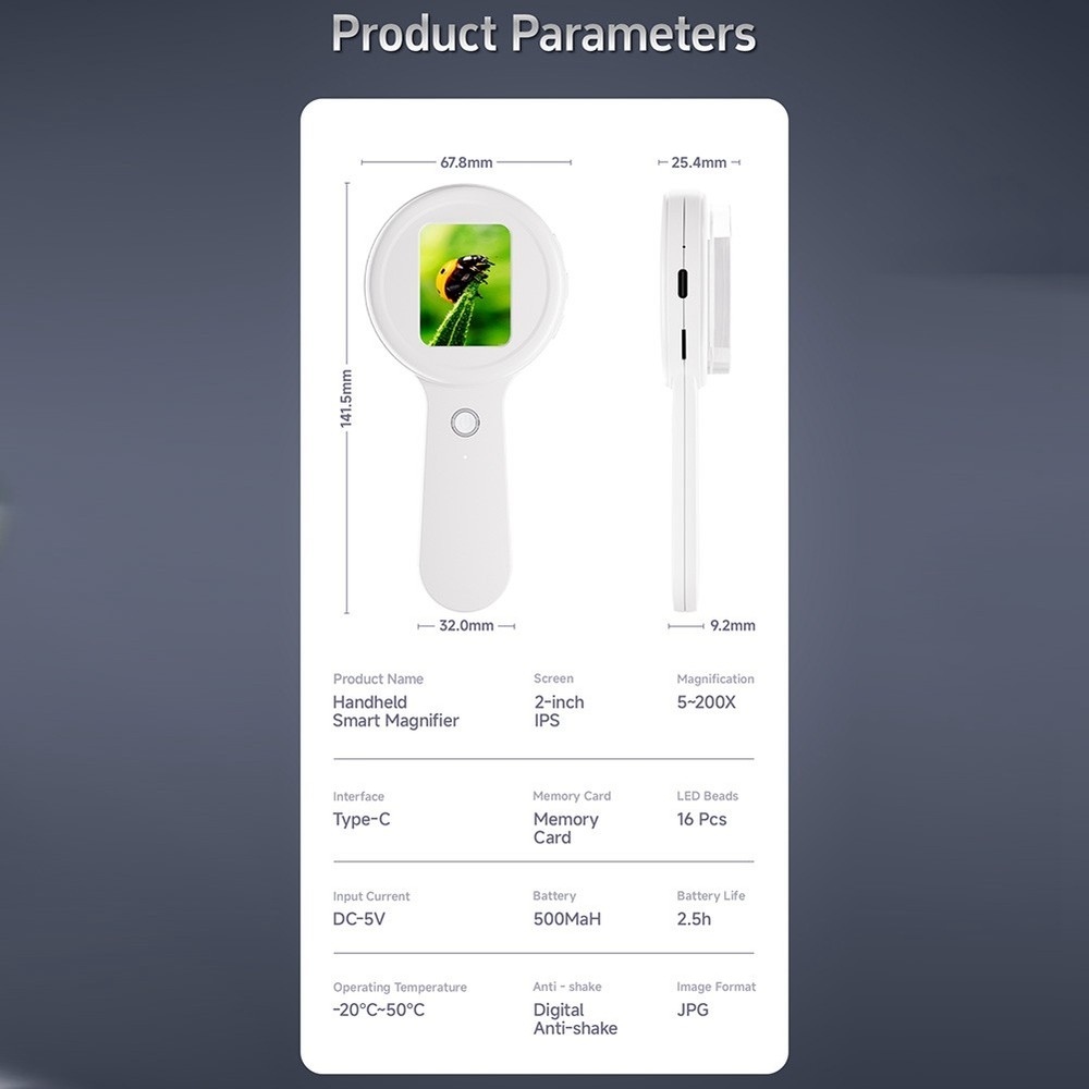 Handy digital microscope with 200x magnification, image stabilization 1496