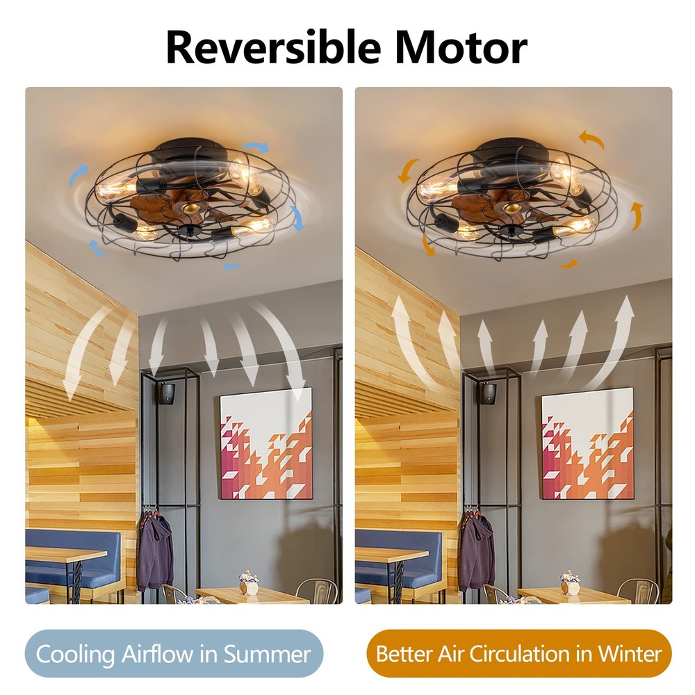 21" Low Profile Caged Ceiling Fan with Lights Remote Control, Include Bulbs, ...