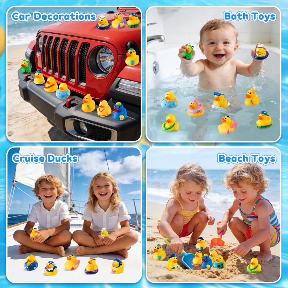 24 Pcs Summer Rubber Ducks Set for Beach, Bath, and Pool Fun