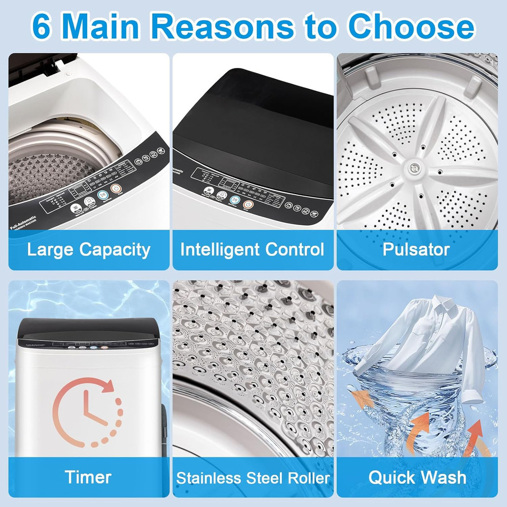 Portable Washing Machine, 17LBS Full Automatic Washer and Spinner, 10 Programs w