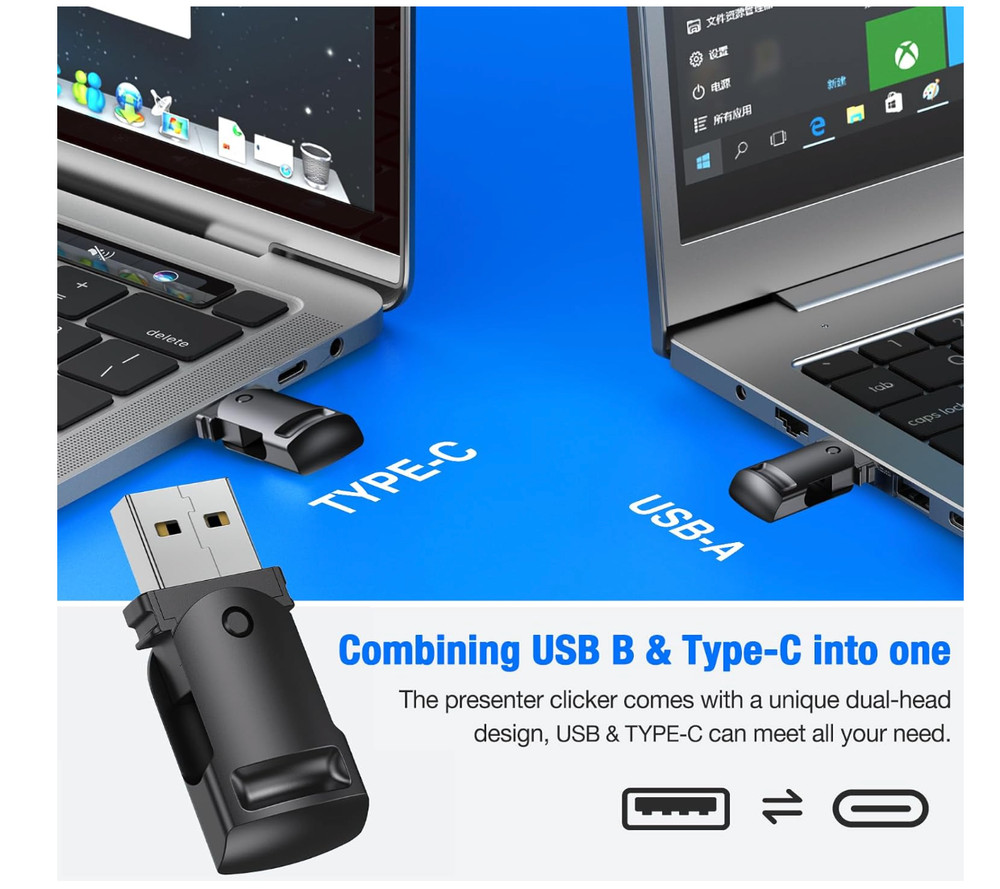 Presentation Clicker Wireless Remote for PC & Mac - USB A and USB C - H