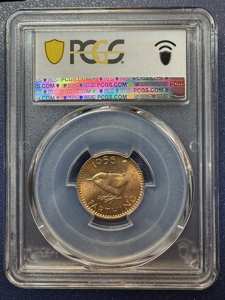 1956 GREAT BRITAIN FARTHING PCGS MS64RD Sharp Looking Coin! - True View!