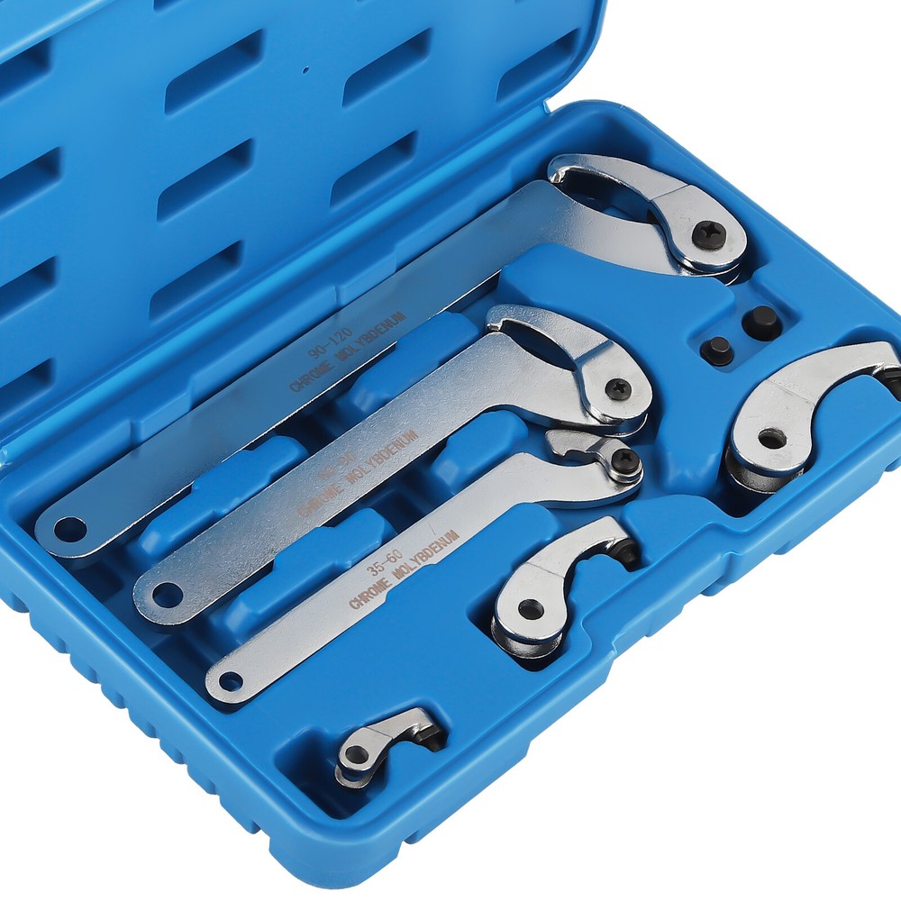 8X Adjustable Hook Pin Spanner Wrench Tool Set Locking Nut Wrench 35mm-120mm US