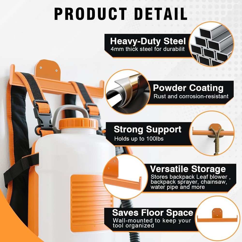 Effortless Installation Backpack Tool Rack - 2 Pack Garage Storage Solution