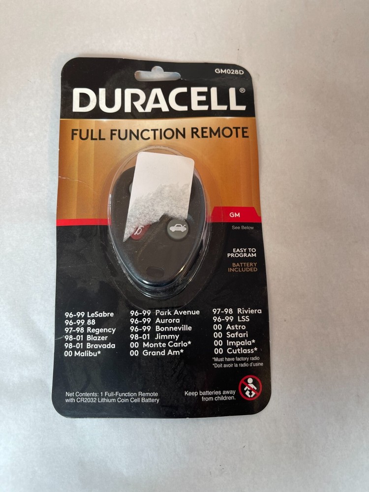 New Duracell Keyless Entry Full Function Remote for GM Vehicles GM028D