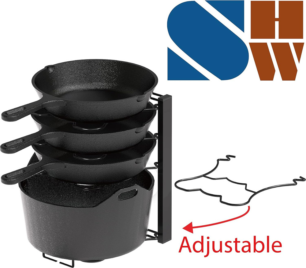 Heavy-Duty Pan Organizer - 5-Tier Rack for Cast Iron Skillets - Easy Storage