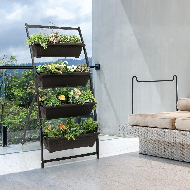 2Pcs 5.2FT Vertical Raised Garden Bed 4-Tier Elevated Planter Box W/4 Containers