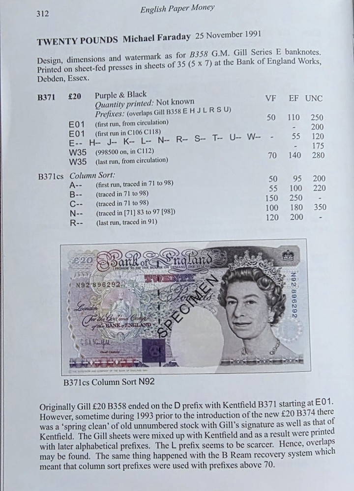 UNC First Run E01 £20 Twenty Pound Kentfield Banknote