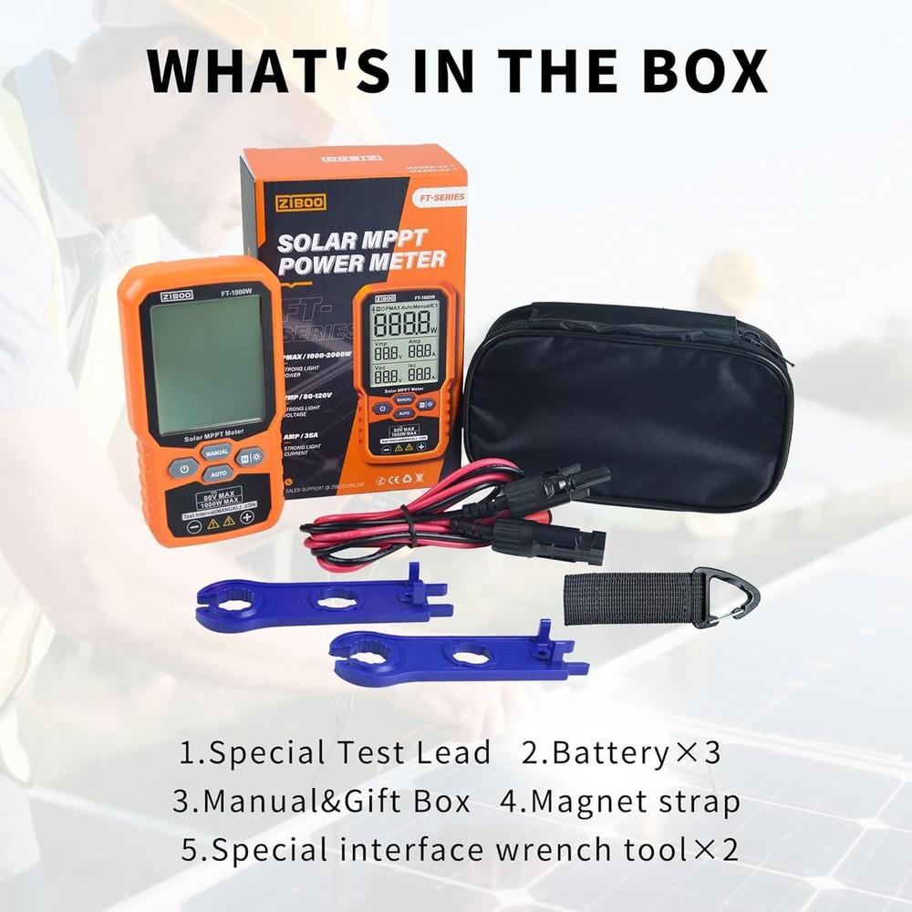 ZIBOO FT-1000W Solar Panel Tester MPPT Meter - 1000W Max Power,