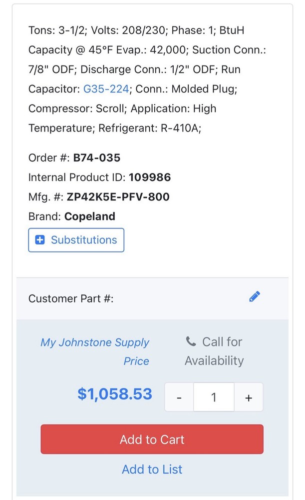 copeland scroll compressor ZP42K5E-PFV-800