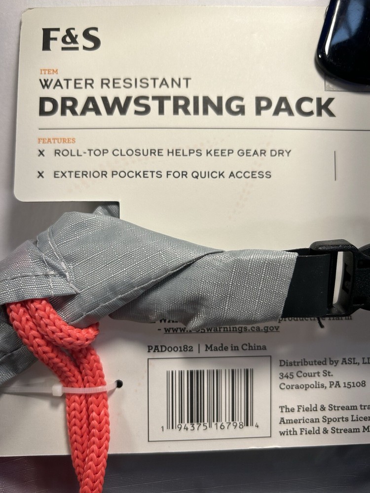 F&S, Field & Stream Water Resistant Drawstring Pack, Red/Grey