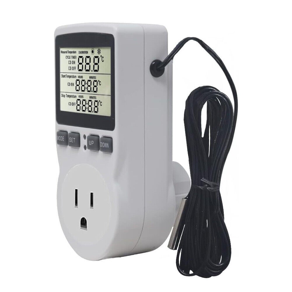 Temperature Controller Heating Cooling with Probe Digital Thermostat Outlet Plug