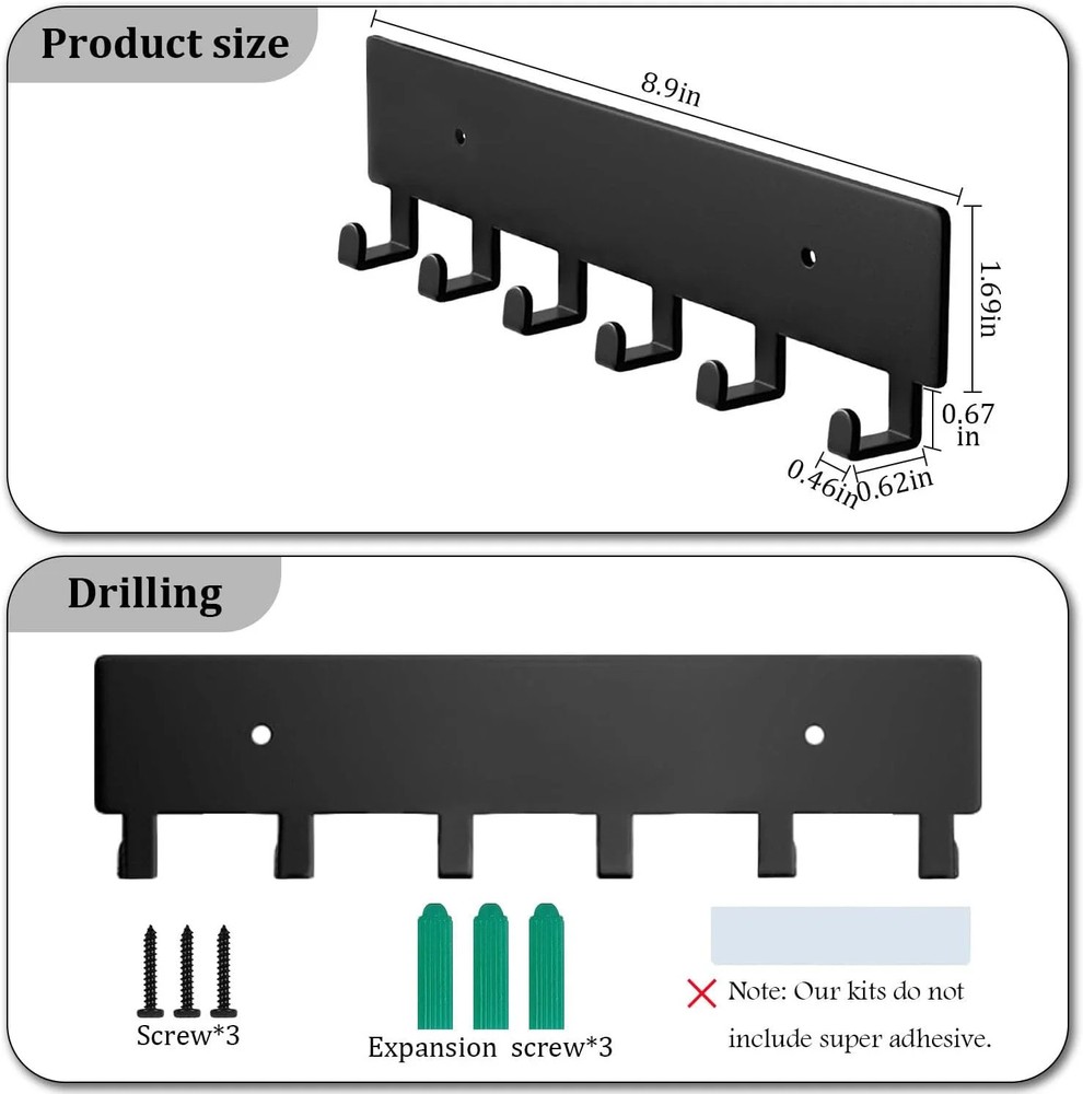 Key Holder Wall Mount with 6 Hooks - Key Rack Organizer for Entryway, Kitchen &