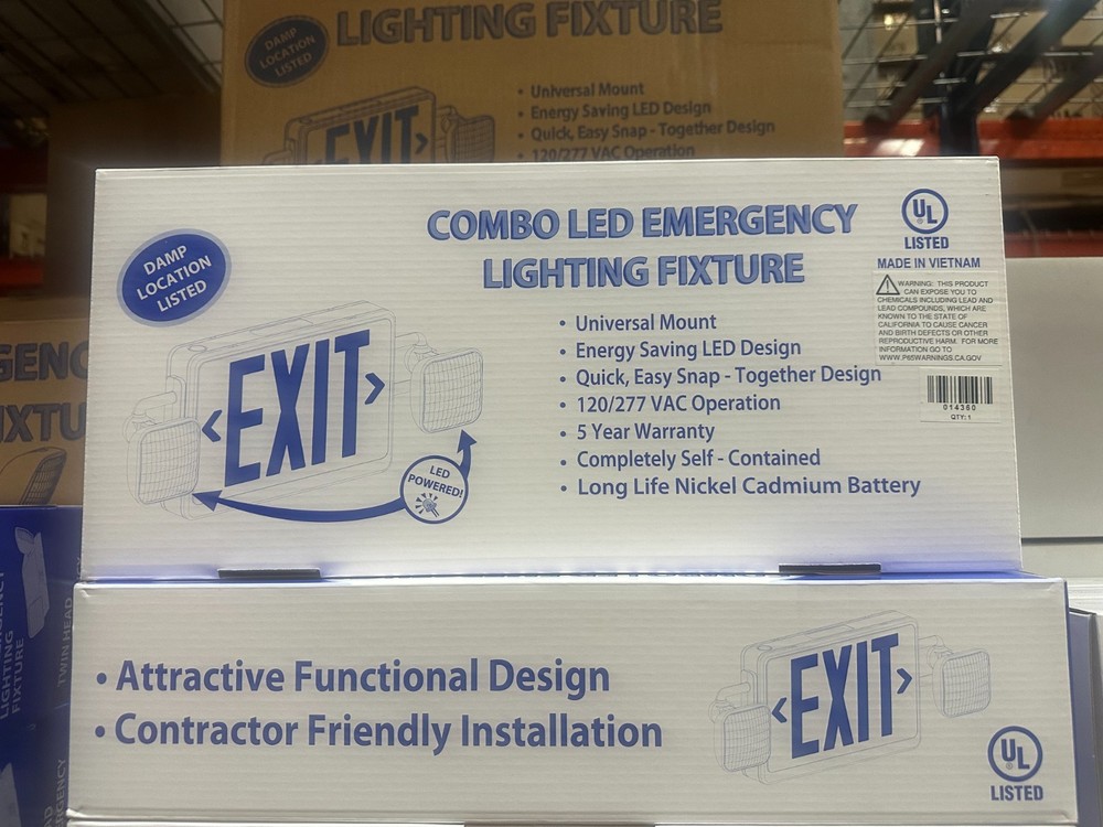 LED Exit Combo Red Letters White Housing