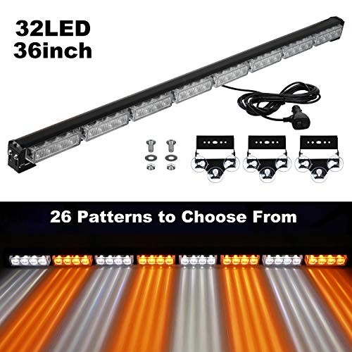 36" 32LED Traffic Advisor Light Bar Warning Emergency Strobe Light Amber/White
