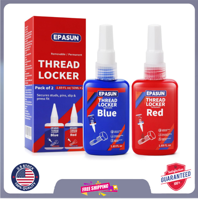 Threadlocker Blue and Red,50mlx2 Thread Lock Medium & Strong Strength Lock Tight