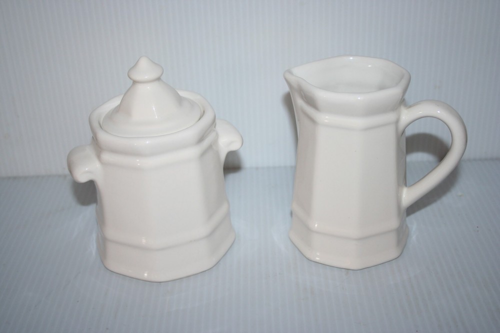 Pfaltzgraf Heritage White Creamer & Sugar Set Lighthouse Style 8 Panel EUC