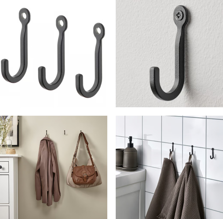 Hogaffel Wall Hooks Set off 3 Hooks  Black