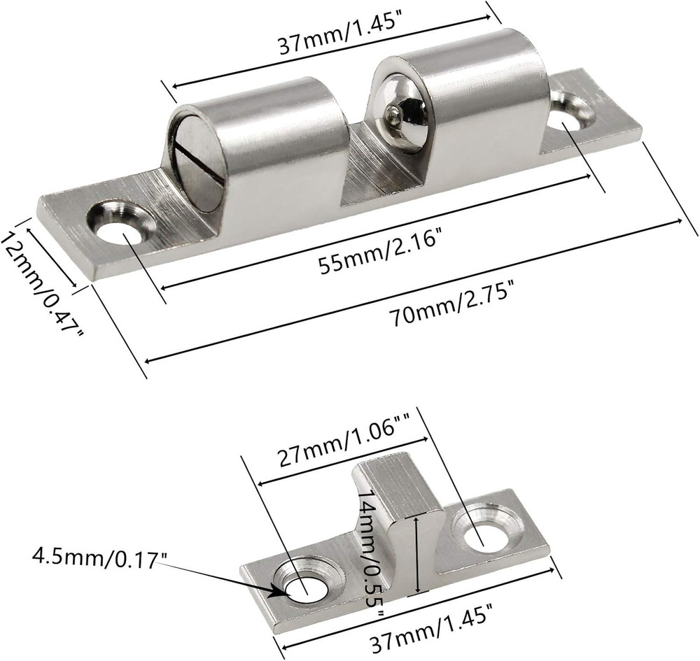 5Pcs 2.75"/ 70Mm Double Ball Tension Roller Catch Latch, Solid Brass Hardware Fi